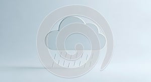 Minimalist 3D Rain Cloud Icon on Soft Blue Background