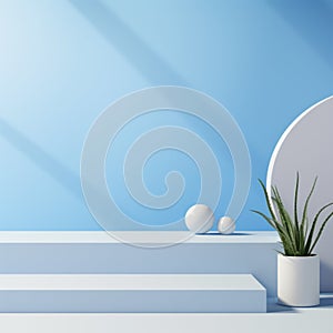 Minimalist 3d Rendering With Plant On Blue Surface