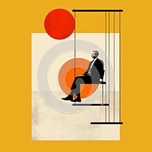 Minimalist Dada Art: Human On A Swing In Bauhaus-inspired Style