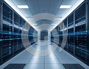 Minimalist Data Server Room With Glowing Lights
