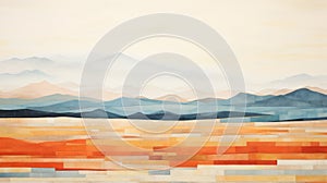 Minimalist Desert Landscape Painting With Geometric Abstractions