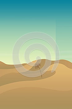 Minimalist desert panorama landscape with sand dunes and clear blue sky on very hot sunny day summer  concept. Scenery nature