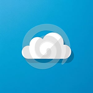 A minimalist design features a white cloud icon on a bright blue background