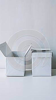 Minimalist design showcasing dual perspectives in white boxes against plain background photo
