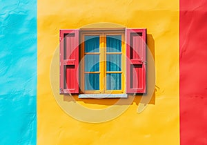 Minimalist detail of a window on the facade of a house. Color contrast. AI generated