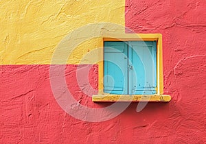 Minimalist detail of a window on the facade of a house. Color contrast. AI generated