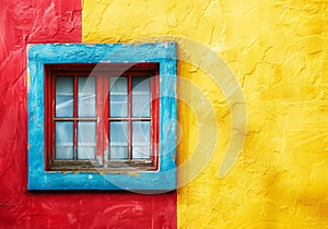 Minimalist detail of a window on the facade of a house. Color contrast. AI generated