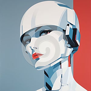 Minimalist Digital Artwork: Woman With Robot Head By Tim Duggan