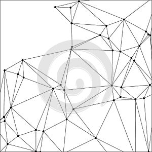 Abstract geometric network background with black dots and lines creating triangular patterns on white space