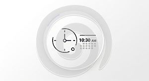 A minimalist digital interface design with a circular clock and time display. The clock