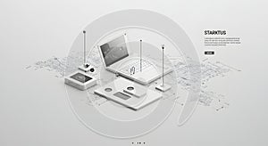 Isometric Digital Technology Network Blueprint