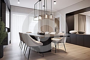 minimalist dining room, with simple and elegant table and chairs for casual or formal meals