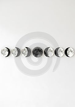 Phases of the Moon Display on White Background
