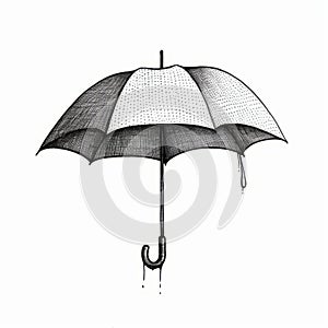 Minimalist Doodle: Open Umbrella Art On White Background