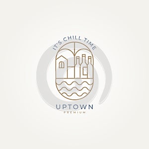 minimalist downtown or uptown city badge logo template vector illustration design. simple modern party city, bar, destination
