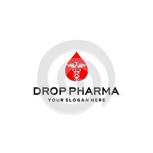 minimalist DROP PHARMA Caduceus wings logo design