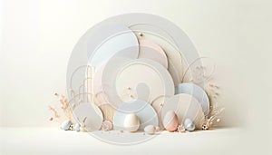 minimalist Easter design composition with a focus on simplicity and elegance in soft pastel tones,