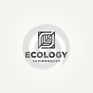 Minimalist ecology leaf geometry line art icon logo template vector illustration design. simple agriculture, environment, and