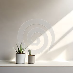 Minimalist Elegance: Still Life of Micro Cement Wall and Cactus in a High-End Environment photo