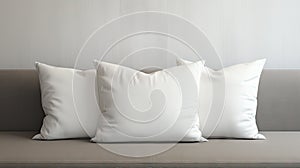 Minimalist Elegance: White Pillows on Modern Sofa. Mockup Concept. Generative Ai