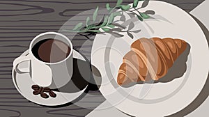 A minimalist and elegant breakfast setting, emphasizing the simple pleasures of a good cup of coffee and a fresh pastry.