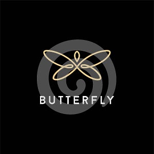 Minimalist elegant Butterfly Dragonfly wings logo design with line art style