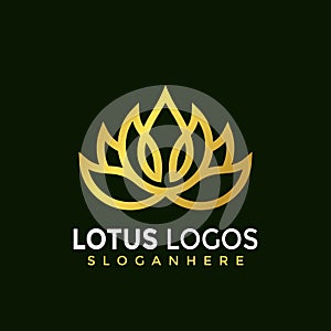 Minimalist Elegant Lotus logo, Gold fashion Cosmetic Spa modern logos Designs Vector