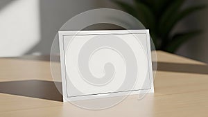 Minimalist Blank Card Mockup on Wooden Table with Shadow