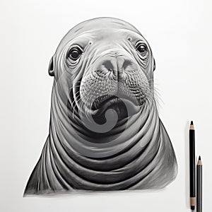 Minimalist Elephant Seal Head Silhouette Drawing In One Stroke