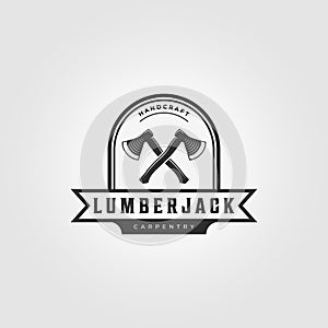 Minimalist Emblem Ax Lumberjack Logo Vector Vintage Illustration Design