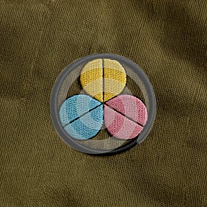 A minimalist embroidered patch on a smooth canvas fabric photo