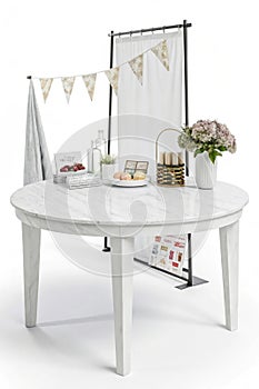 Empty White Marble Table on White Background