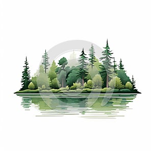 Minimalist Evergreen Forest With Lake And Tree Design