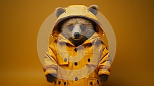 Minimalist Fashion Photography Stylish Bear In Yellow Rain Jacket