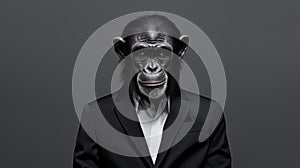 Minimalist Fashion Portrait Of Bonobo In Business Attire