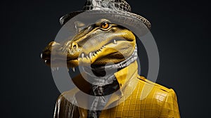 Minimalist Fashion Portrait Of Caiman In Yellow And White Cloth Shirt