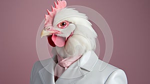 Minimalistický móda portrét falošný sliepky oblečený ako oblek 