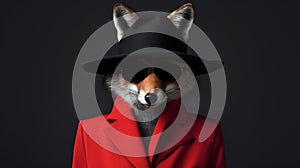 Minimalist Fashion Portrait Of A Fox In A Red Coat
