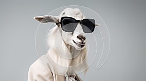 Minimalist Fashion Portrait Of Goat In Sunglasses