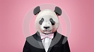 Minimalist Fashion Portrait Of Panda Bear In A Suit