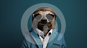 Minimalist Fashion Portrait Of A Stylish Sloth In A Suit