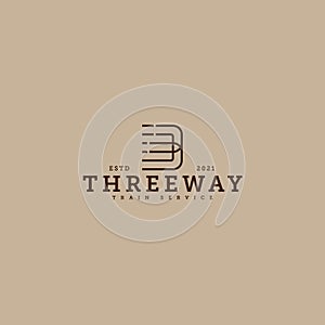 Minimalist flat design THREEWAY exit logo design