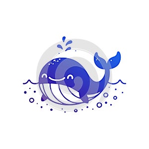 Minimalist Flat Icon of a Blue Whale