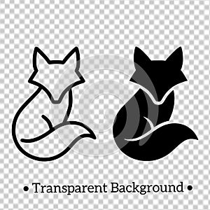 Fox minimalist icon, black and white, outline and silhouette, transparent background PNG