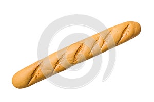 Minimalist french baguette. fresh bread isolated on white background, top view with space for your text or design