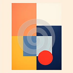 Minimalist Geometric Art: Blue Rectangle In Orange And Red
