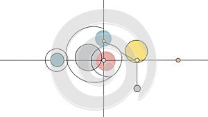 Composition featuring intersecting circles and lines on a white