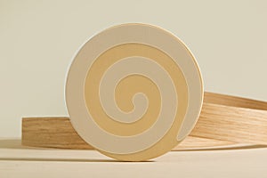 Minimalist geometry shape wooden scene. Abstract minimal empty stage with wooden circle. Mockups display for product presentation.