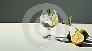 Minimalist Gin And Tonic Table Setting With Refreshing Lemon Twist