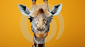 Minimalist Giraffe Face On Orange Background: Hyper-realistic Vray Tracing